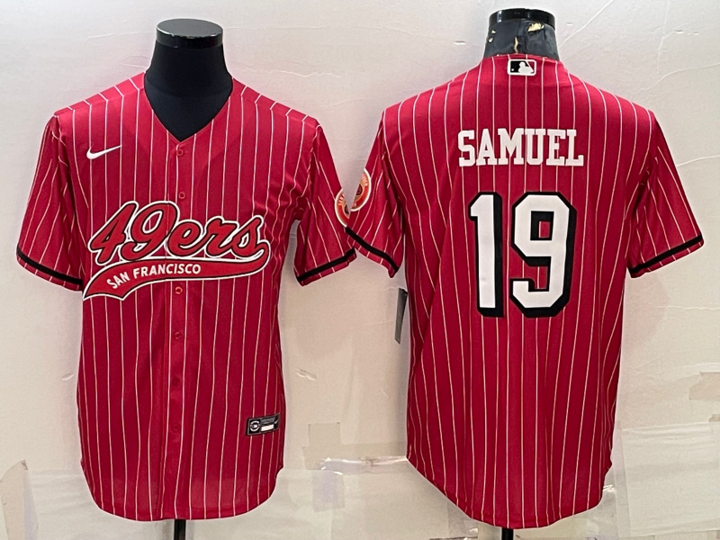 Men's San Francisco 49ers #19 Deebo Samuel Red With Patch Cool Base Stitched Baseball Jersey